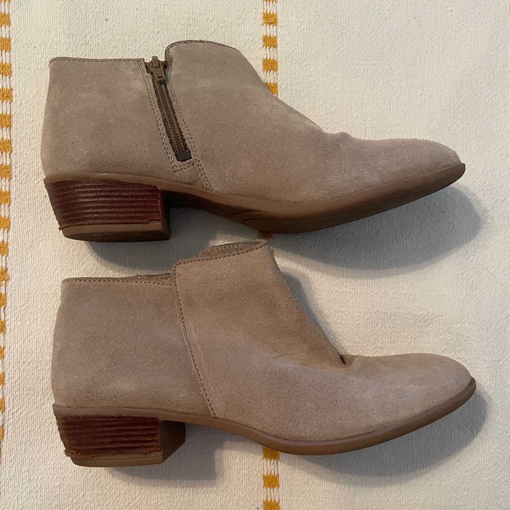 Taupe Suede Low Heel Ankle Boots - Women